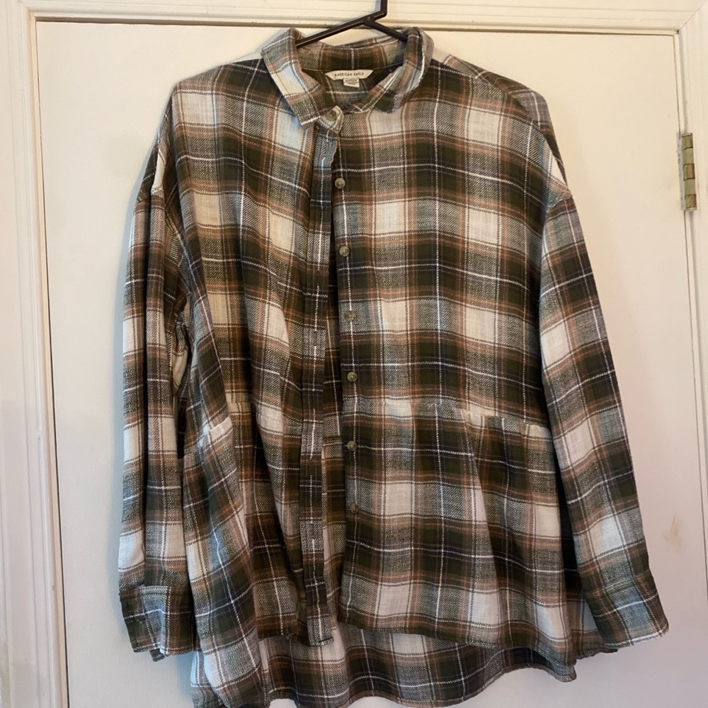Plaid oversized Button-Up Shirt in Brown and White